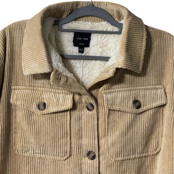 Tan Corduroy Button Up Jacket - Sherpa Lined Size Large NWT - Love Tree - Picture 13 of 13